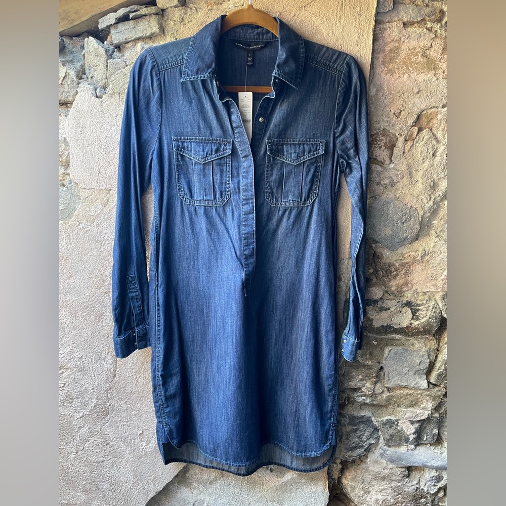✨NEW✨ White House Black Market Denim Long-Sleeve Dress with Buttons